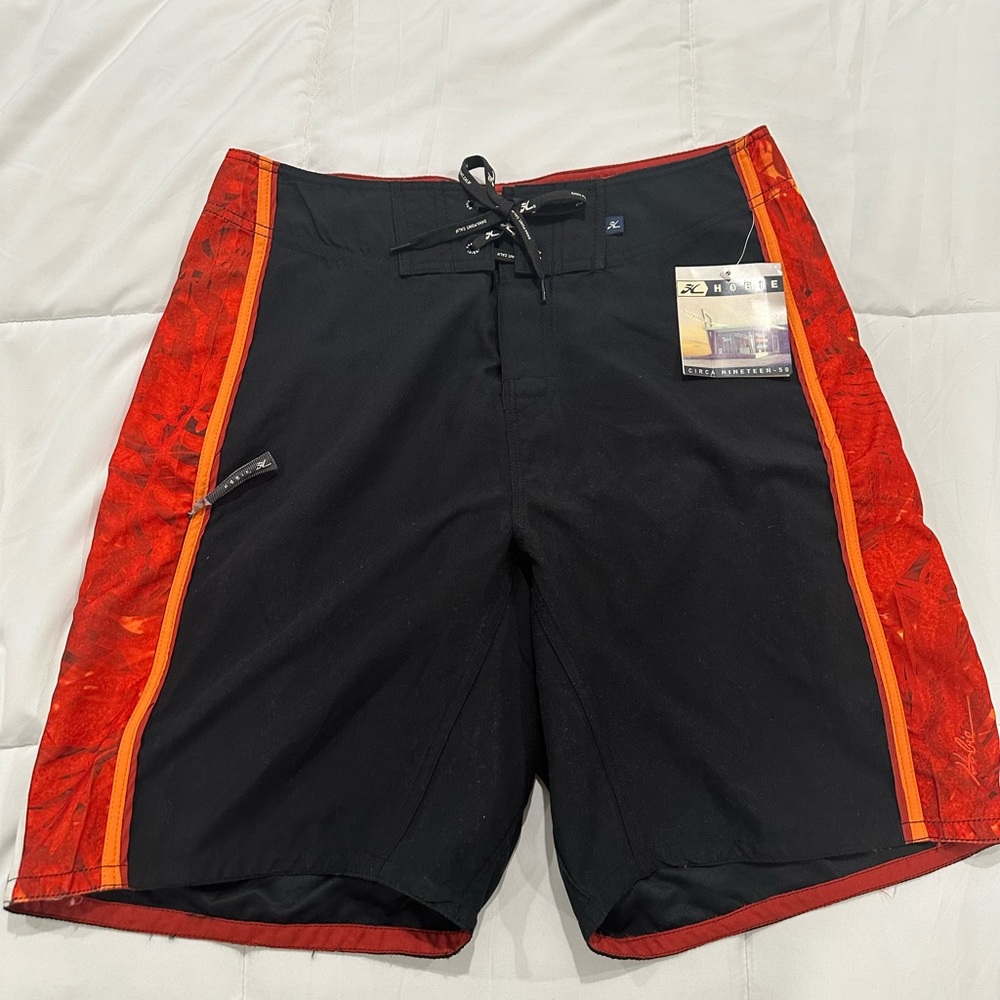 NWT Hobie Custom Board Shorts Swim Trunks Black and Red Size 33